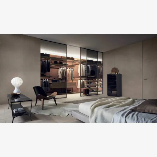 Cabina armadio Dress Bold in melaminico Olmo con schienali in tessuto di Rimadesio