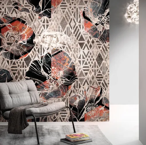 Carta da parati Goldenwall con illustrazione floreale geometrica Rustilux di Inkiostro Bianco