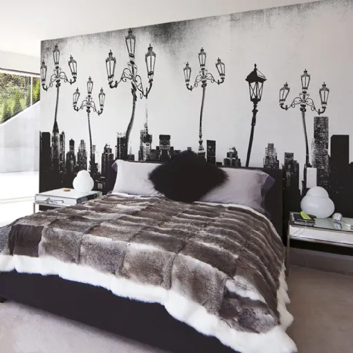 Carta da parati monocromatica urban style Sky Lamps di Inkiostro Bianco