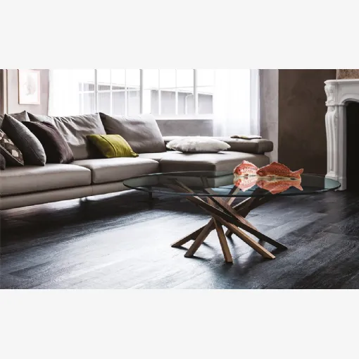 Tavolino Atari in cristallo con base in legno di Cattelan Italia