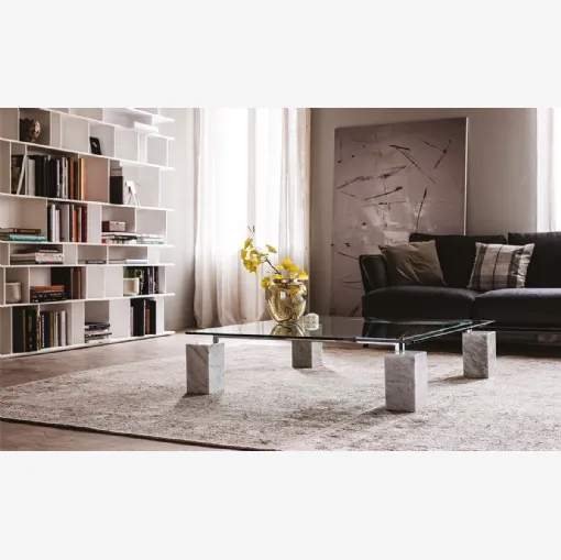 Tavolino con base in marmo e piano in cristallo Dielle di Cattelan Italia