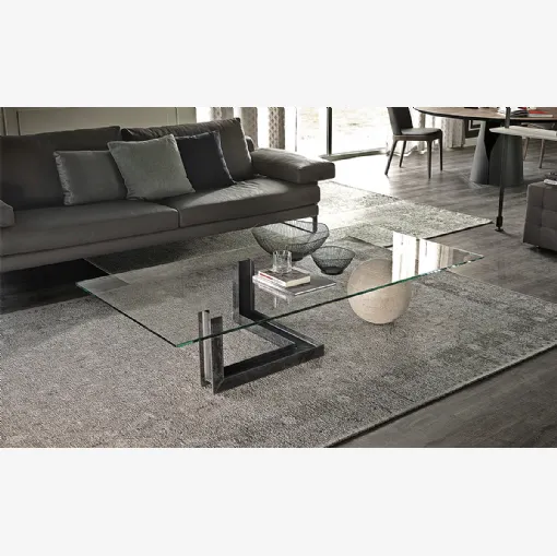 Tavolino in vetro con base in acciaio e sfera in travertino Levante di Cattelan Italia