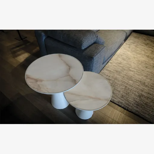 Tavolino in poliuretano verniciato bianco e piano in ceramica Peyote Keramik di Cattelan Italia