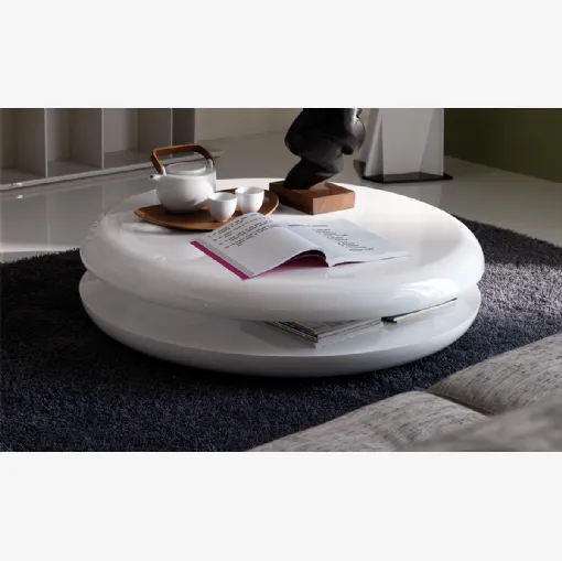 Tavolino con piano superiore girevole in legno laccato bianco lucido Yo-Yo di Cattelan Italia
