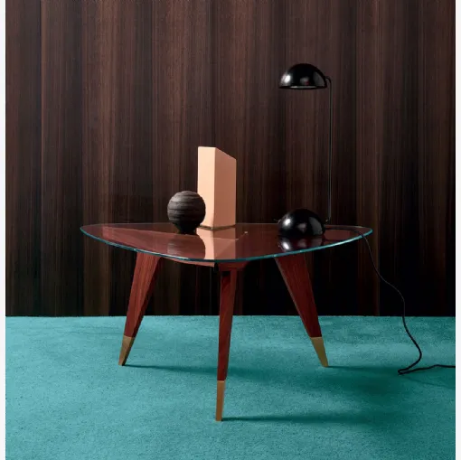 Tavolino D-552-2 in vetro e palissandro con piedini in ottone di Molteni & C