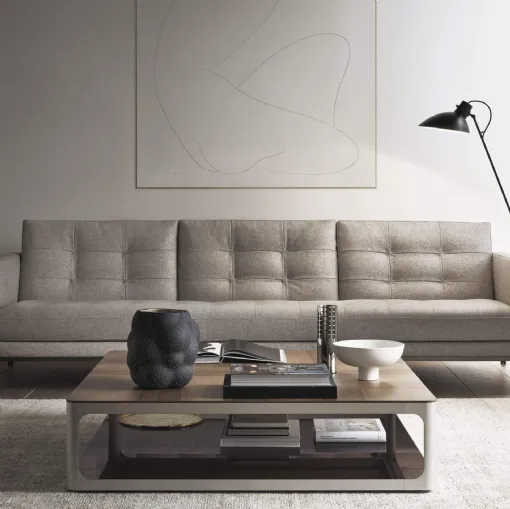 Tavolino Sixty Coffee Table con top in legno di Noce e base in alluminio finitura Platino di Rimadesio