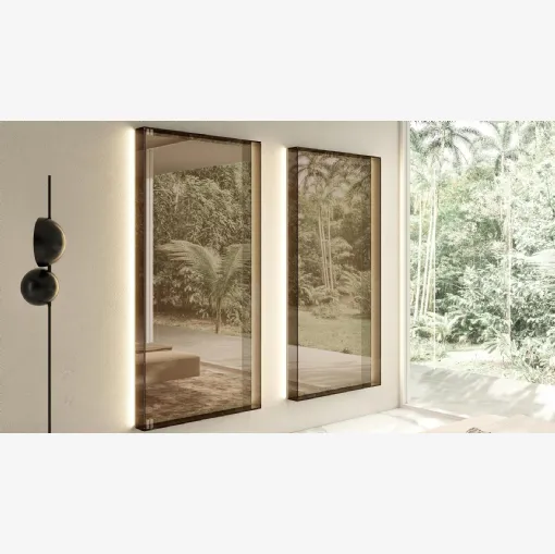 Specchiera Glass con cornice in vetro temperato fumé Bronzo di Lago