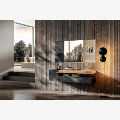 Specchio modulare realizzato in vetro a specchio e vetro effetto marmo 36e8 di Lago