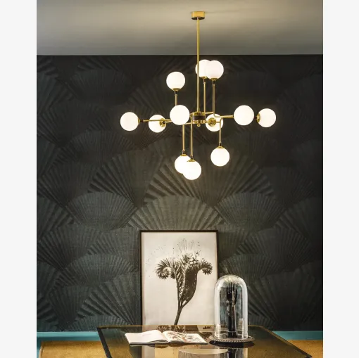 Lampada a sospensione in ottone con diffusori in vetro Galassia di Stilnovo