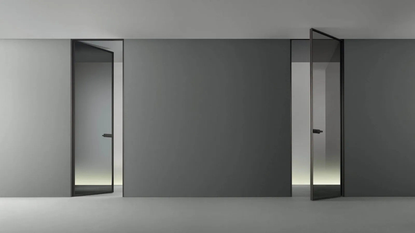 Porta per interni Zen in vetro grigio trasparente con telaio in alluminio di Rimadesio