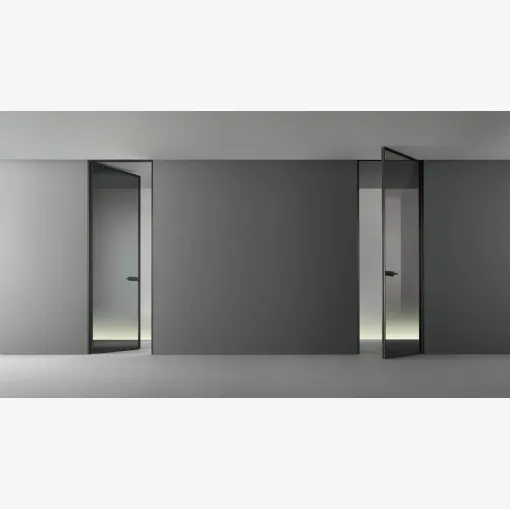 Porta per interni Zen in vetro grigio trasparente con telaio in alluminio di Rimadesio
