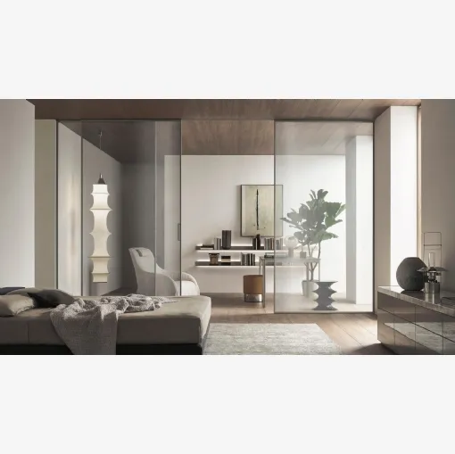 Porta per interni scorrevole Velaria in vetro rete Alluminio con struttura in alluminio finitura Platino di Rimadesio