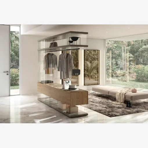 Cabina Armadio Air 1468 Freestanding in vetro trasparente e legno di Lago