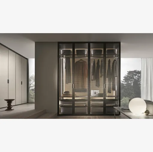 Armadio Cover Freestanding in Vetro con intreccio di fili metallici fibra Bronzo di Rimadesio
