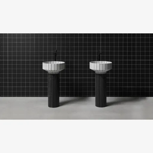 Lavabo a colonna in marmo bianco e nero a contrasto 024 di Antoniolupi