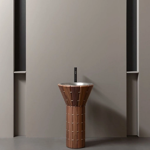 Lavabo freestanding AMDL Circle Teti in Noce Canaletto e Acciaio Inox di Antoniolupi