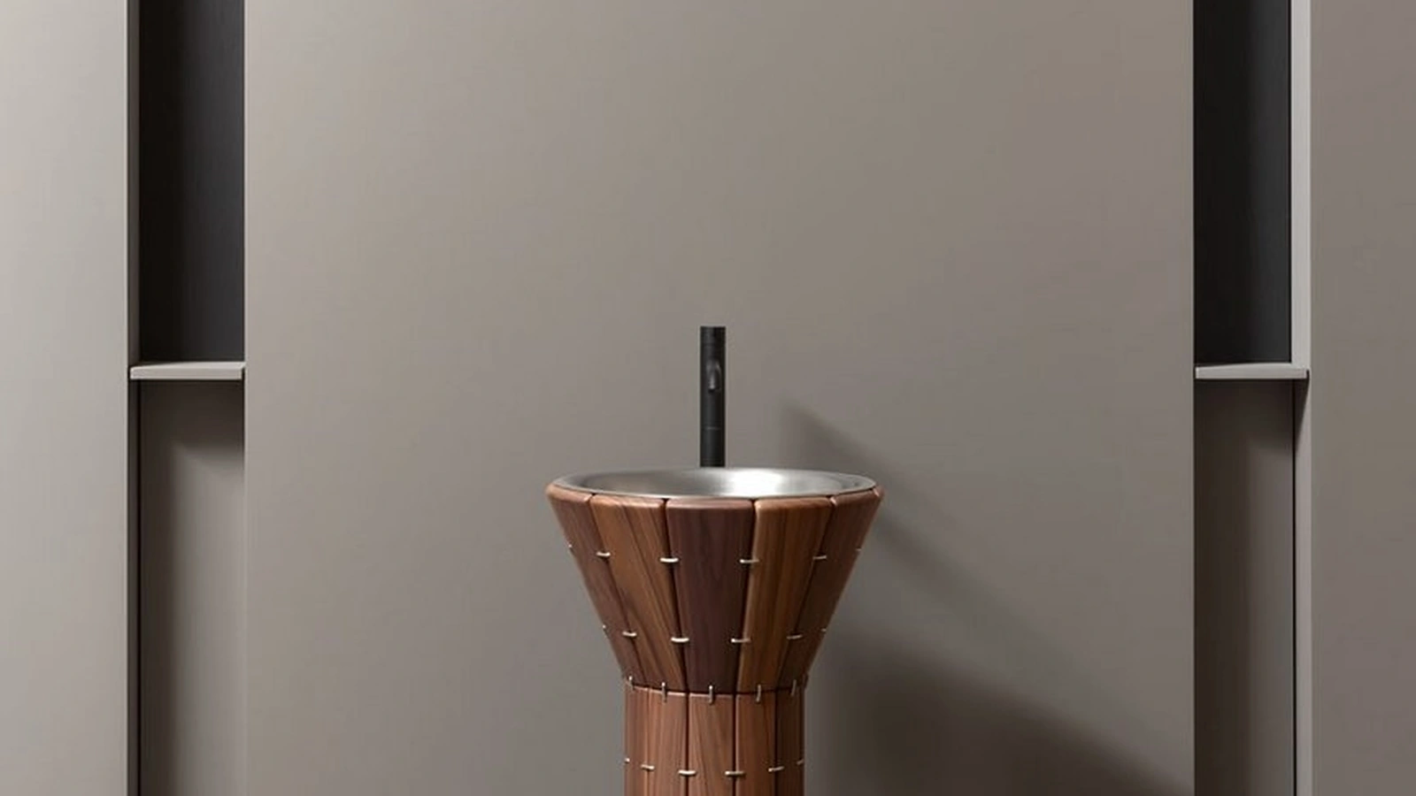 Lavabo freestanding AMDL Circle Teti in Noce Canaletto e Acciaio Inox di Antoniolupi