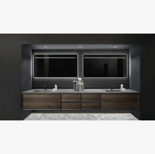 Mobile da Bagno in rovere con cornice nero opaco e top in Colormood Basalto Bemade 02 di Antoniolupi