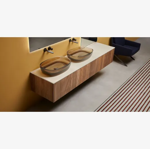 Mobile da Bagno in rovere con linee parallele incise Binario12 di Antoniolupi