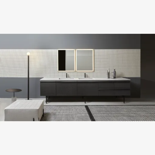 Mobile da Bagno a terra in legno di Olmo e top in marmo di Carrara Borderline di Antoniolupi