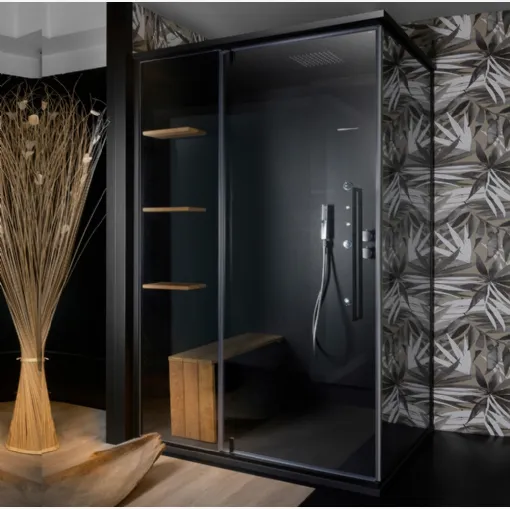 Hammam Zen finitura Nero in vetro con porta battente di Megius