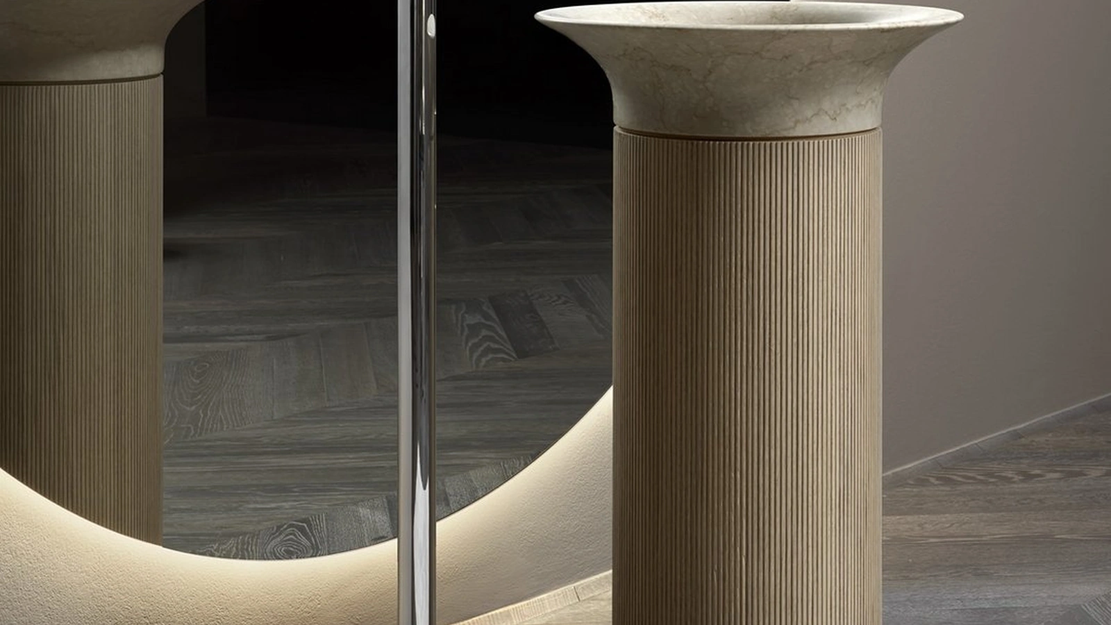 Lavabo freestanding Lilium in marmo con colonna in legno di Antoniolupi