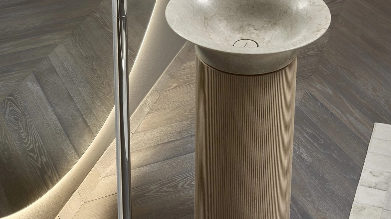 Lavabo freestanding Lilium in marmo con colonna in legno di Antoniolupi