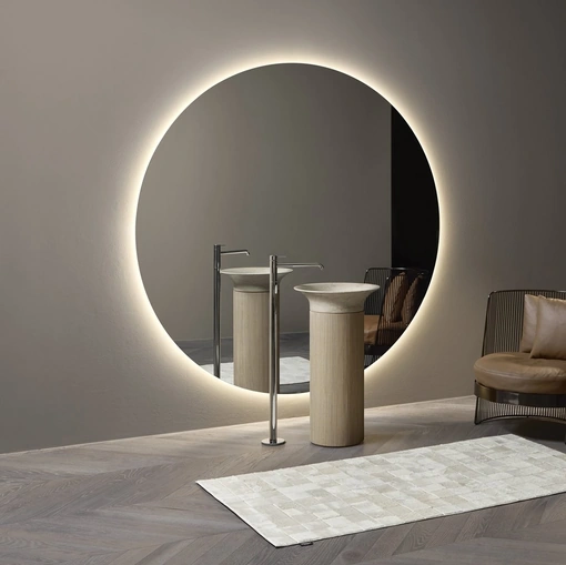 Lavabo freestanding Lilium in marmo con colonna in legno di Antoniolupi