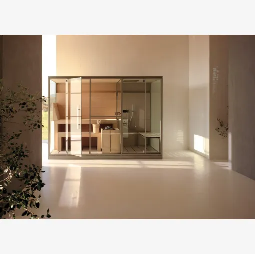 Sauna + Hammam + Doccia Mid in legno, gres alluminio e vetro di Effe