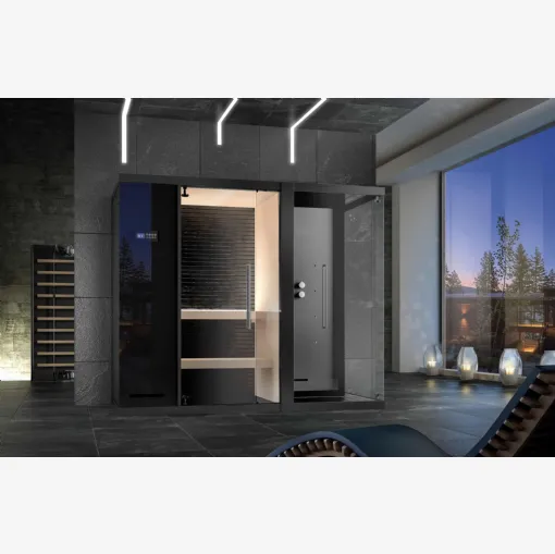 Sauna + Hamman in legno con ante in vetro Nirvana Combi 1 Young di Megius