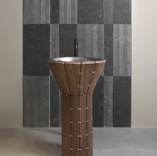 Lavabo in Noce e Acciaio Teti di Antoniolupi