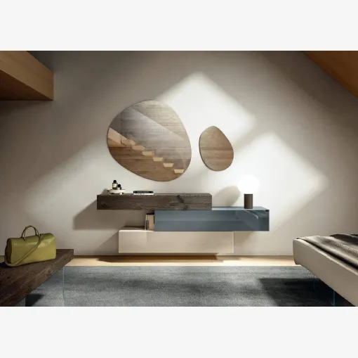 Comò sospeso in vetro e legno 36e8 0663B di Lago