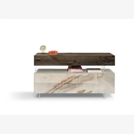 Comò in vetro effetto marmo e legno Air 1478 di Lago
