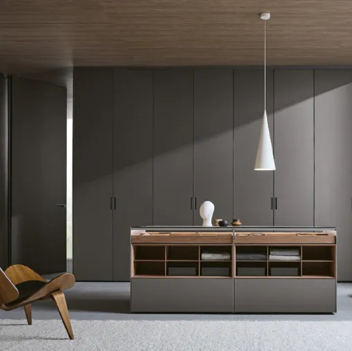 Cassettiera bifacciale Altair in laccato opaco e Olmo di Rimadesio