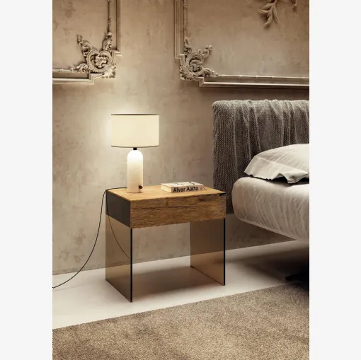 Comodino Class 2123 in legno e vetro di Lago