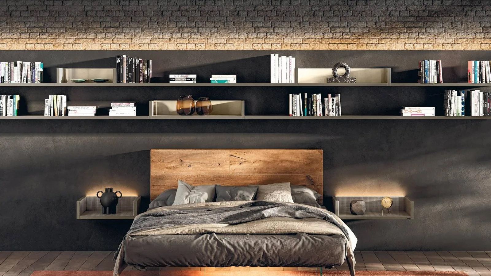 Letto Air 1521 con testiera in legno di Lago