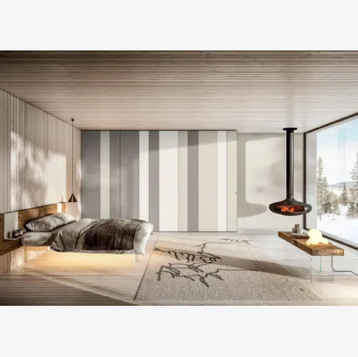 Letto con testiera in legno e base in vetro Air 1527 di Lago