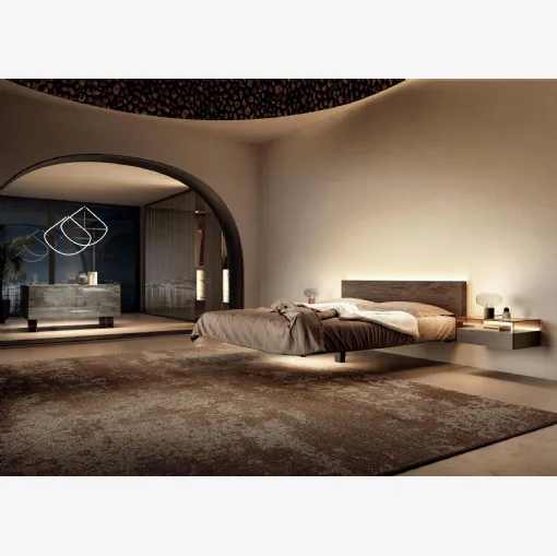 Letto sospeso Fluttua 1621 con testiera in legno di Lago