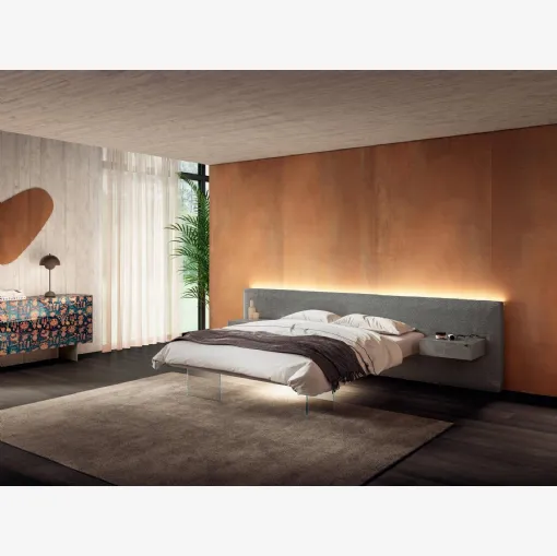 Letto con testiera in tessuto Air 1520 di Lago