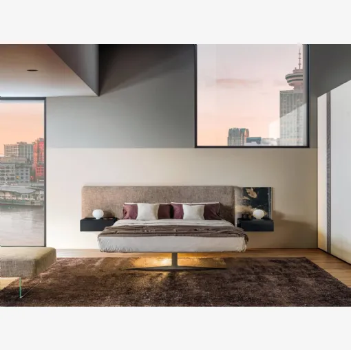 Letto con testiera in tessuto e vetro Steel 1757 di Lago