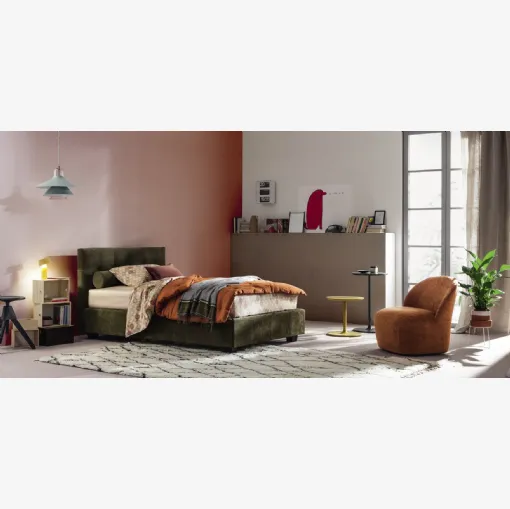 Letto Singolo in tessuto con testiera trapuntata Max Capitonné di Twils