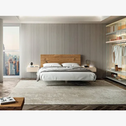 Letto con testiera in legno e base in acciaio Steel 1721 di Lago