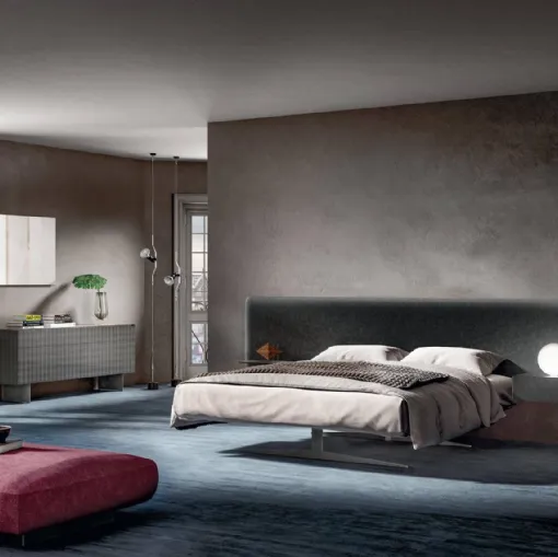 Letto Steel 1747 con testiera in velluto imbottito di Lago