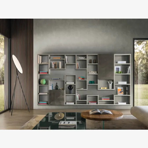 Libreria sospesa 30mm 0912 in laccato e vetro di Lago