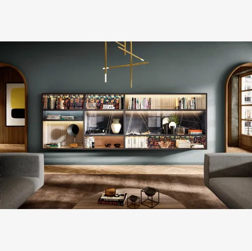 Libreria 30mm Sospesa in laccato opaco e vetro di Lago