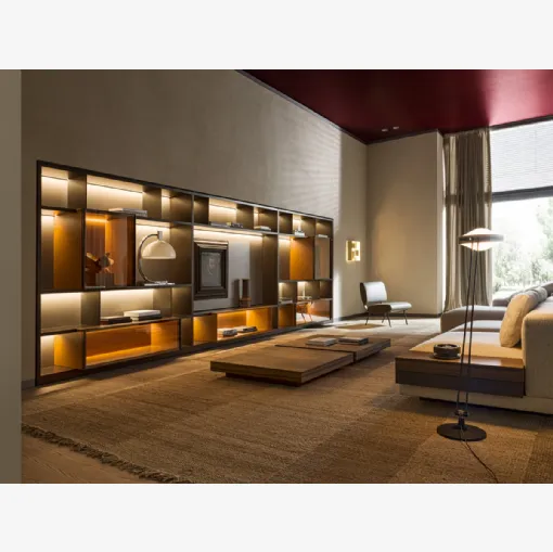 Libreria a muro in laccato opaco e vetro 505 UP SYSTEM 11 di Molteni & C