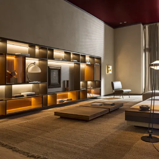 Libreria a muro in laccato opaco e vetro 505 UP SYSTEM 10 di Molteni & C