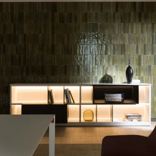 Libreria a muro in laccato opaco con particolari in legno 505 UP SYSTEM 17 di Molteni & C