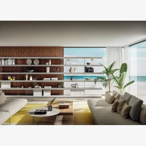 Libreria Air 1244 in laccato con supporti in vetro di Lago