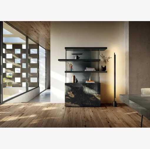 Libreria Air 1464 in vetro effetto marmo e laccato di Lago